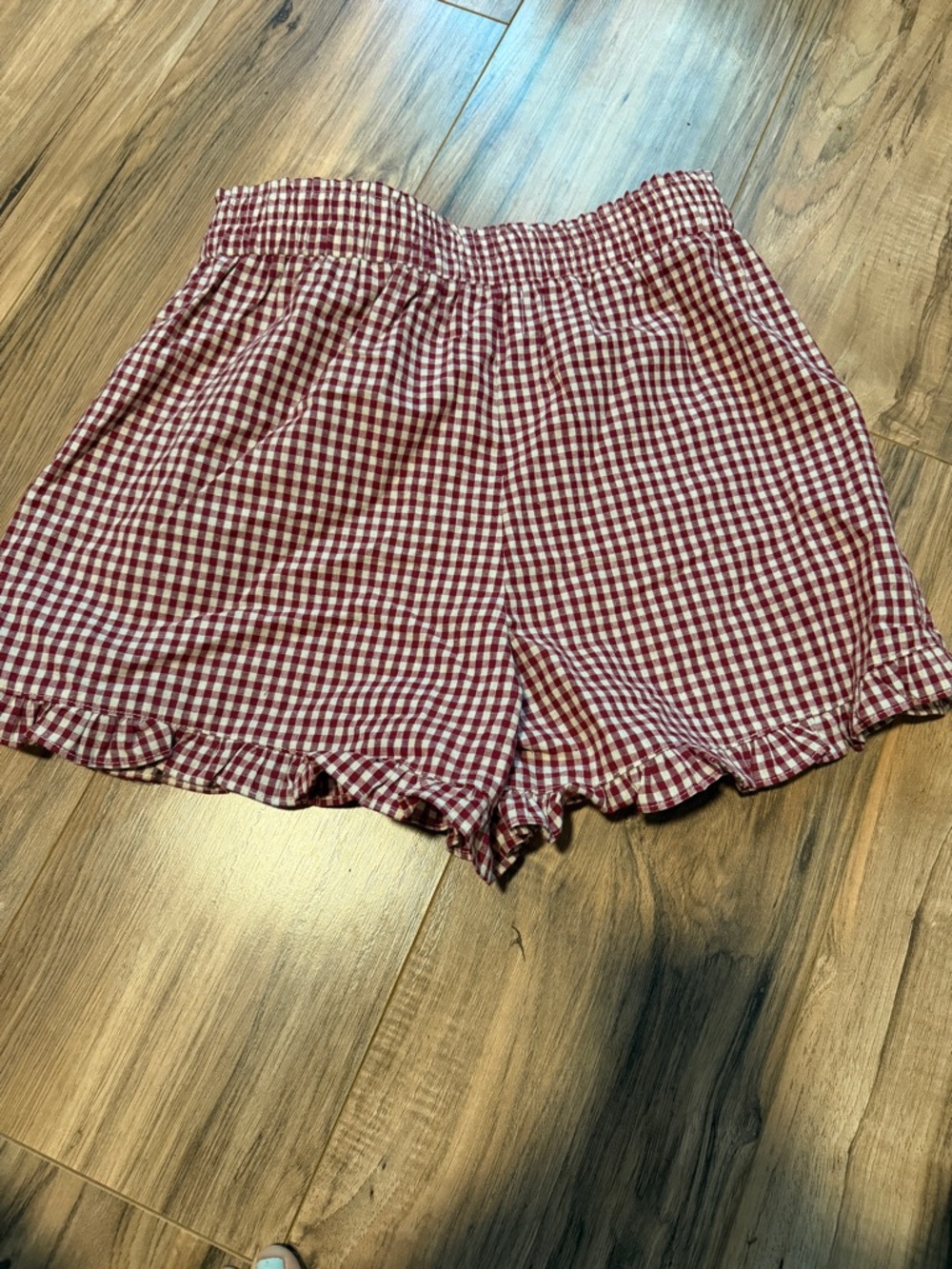 High-Waist Red Gingham Women’s Shorts - Picture 3 of 4